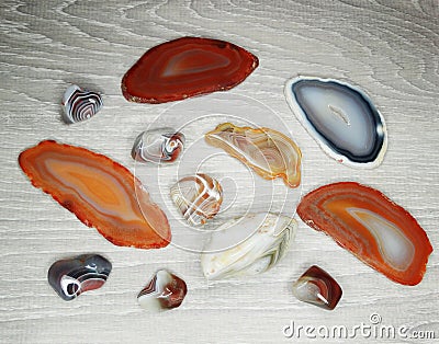 Geological set agate minerals semigem stones Stock Photo