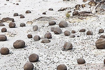Geological Unusual rock formations, Valle de la Luna , bocce court Ischigualasto national park, paleontological Stock Photo