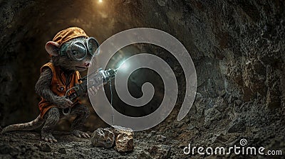 Geologist exploring underground resources cave animated scene dark environment close-up view adventure concept Stock Photo