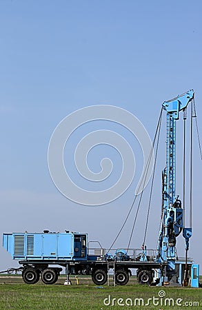 Geology and oil exploration drilling rig vehicle Stock Photo