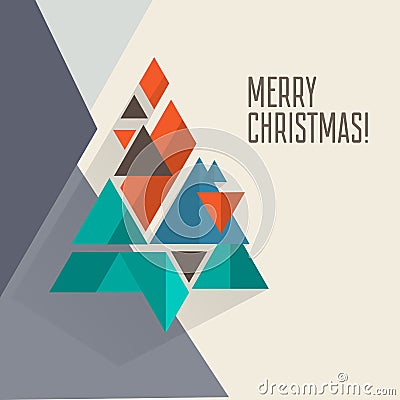 Geomeric poygonal modern flat retro vintage minimalistic vector christmas card Vector Illustration