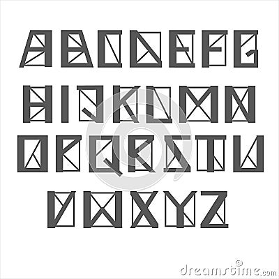 Geomertic alphabet, vector. Letters with thick and thin lines and sharp corners Stock Photo