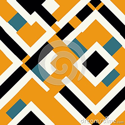 Geometric abstract art, black and orange squares and rectangles. Seamless pattern Vector Illustration