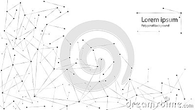 Geometric abstract background with connected line and dots. Black and white molecule structure Vector Illustration