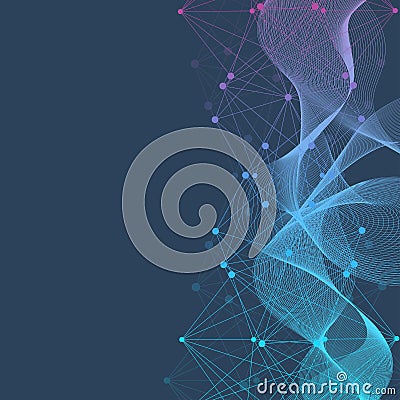 Geometric abstract background with connected line and dots. Scientific concept for your design. Vector illustration Vector Illustration