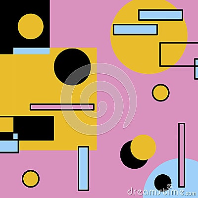 Geometric abstract background. Design for poster, greeting card and more . Colors - pink, yellow, blue, black. Vector illustration Cartoon Illustration