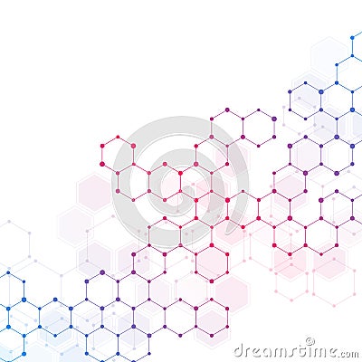 Geometric abstract background with hexagon molecule. Cartoon Illustration