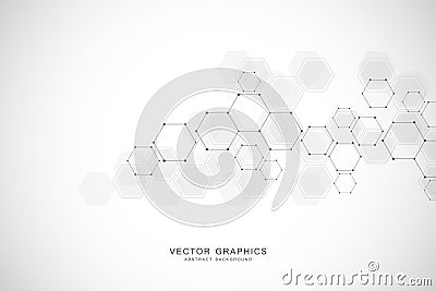 Geometric abstract background with hexagons. Structure molecule and communication. Science, technology and medical Vector Illustration
