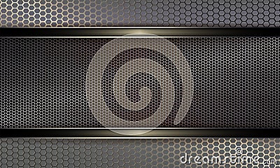 Geometric background with metal grille and frame with shiny edging. Vector Illustration