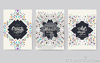 geometric abstract brochure cards set. ethnic style template of flyer, magazines, poster, book cover, banners. Active Cartoon Illustration