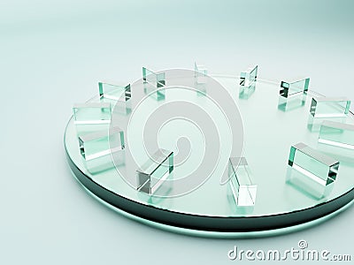 Geometric or Abstract Clock Shape Acrylic Glass Plates Product Display Background for Anti Aging Healthcare and Stock Photo