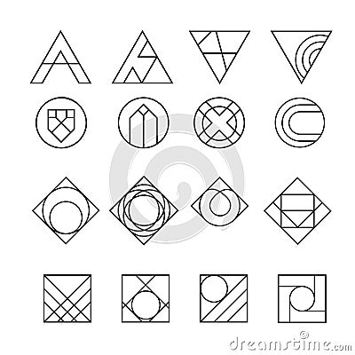 Geometric abstract contour shapes, with different combinations of lines inside the shape. Vector Illustration