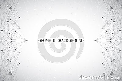 Geometric abstract grey background with connected lines and dots. Medicine, science, technology backdrop for your design Vector Illustration