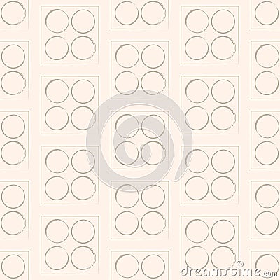 Geometric abstract seamless pattern. Brush lines circles and rectangles continuous surface. Stroke round and squares shapes repeat Vector Illustration