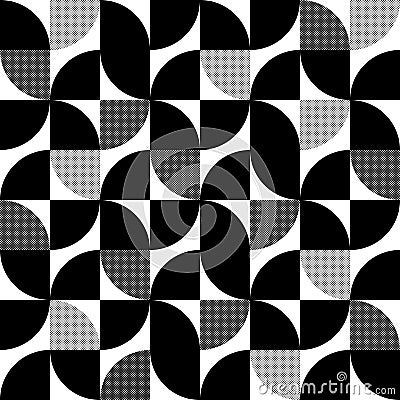 Geometric abstract seamless pattern. Check black color texture on white background. Funky figure geometry pattern circle and squar Vector Illustration