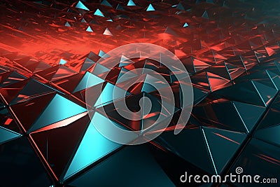 Geometric abstraction 3D rendering of complex structure, glowing pixel triangles Stock Photo