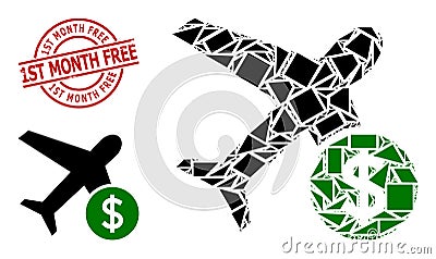 Geometric Airflight Price Icon Mosaic and Grunge 1St Month Free Stamp Vector Illustration