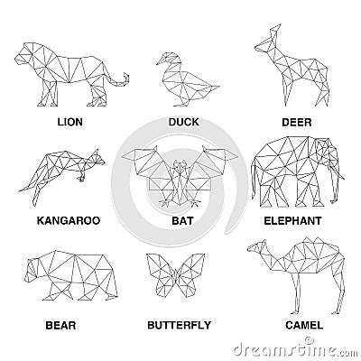 Geometric animals silhouettes. Set of polygons Vector Illustration