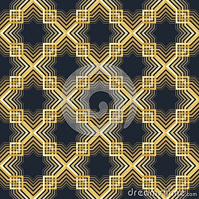 Geometric Arabic seamless pattern. Islamic texture. Golden muslim ornament background. Vector Illustration