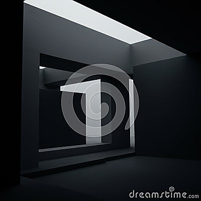 Geometric architectural scene with intersecting rectangular forms creating a Stock Photo