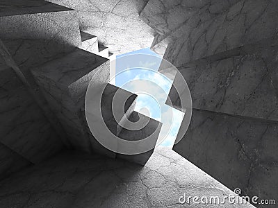 Geometric Architecture Background. Chaotic Concrete Walls Construction Stock Photo