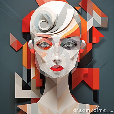 Geometric Art: Cubist Pixie In 3d Style With Abstract Shapes Cartoon Illustration