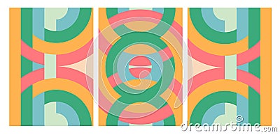 Colorful Line Art Posters. Abstract composition with crossed lines. Triptych. Fashion mural. Rich ornament. Optic Vector Illustration