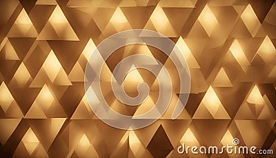 Geometric background with a repeating pattern of glowing, golden triangles, creating a luxurious and elegant texture Vector Illustration