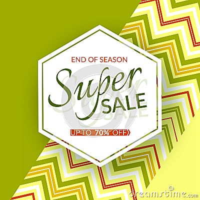 Geometric banner Super sale end of season 70% discount on a vintage geometric background retro theme Summer colors Design template Vector Illustration