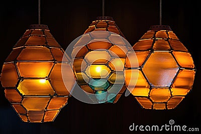 geometric beehive hanging lamps Stock Photo