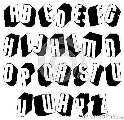 Geometric black and white 3d font. Vector Illustration