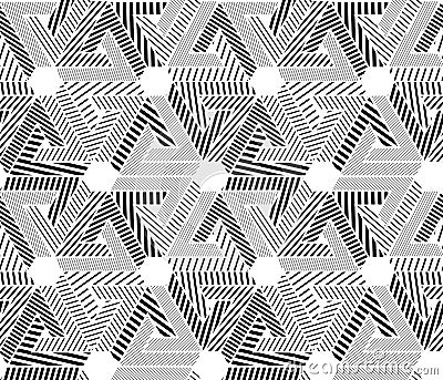 Geometric black and white seamless pattern, endless striped vector background. Monochrome abstract covering with hexagons and Vector Illustration