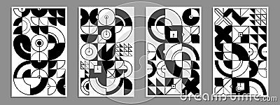 Geometric black and white vector posters and covers in Bauhaus style, layout for advertisement sheet, monochrome tech engineering Vector Illustration