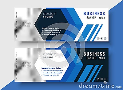 Geometric blue business banners set with image space Vector Illustration