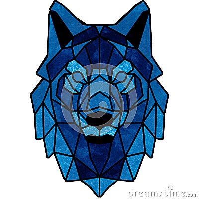 Geometric Blue Wolf on transparent background Stock Photo