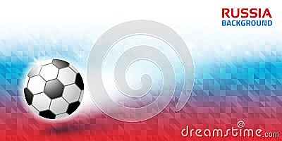 Geometric bright abstract horizontal background. Russia 2018 flag colors. Soccer ball icon. Vector illustration Vector Illustration