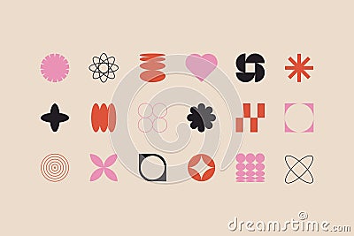 Geometric brutalist shapes. Abstract retro 80s 90s minimal basic primitive forms, funky modern circle square triangle Vector Illustration