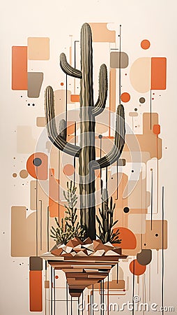 Abstract Geometric Cactus Art Painting Colorful Illustration Postcard Digital Artwork Banner Website Flyer Ads Gift Card Template Stock Photo