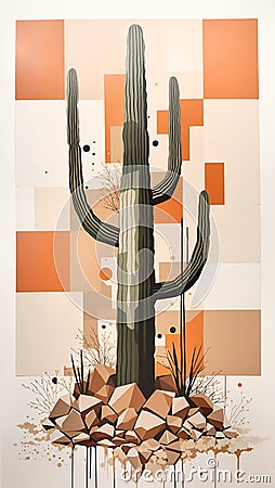 Abstract Geometric Cactus Art Painting Colorful Illustration Postcard Digital Artwork Banner Website Flyer Ads Gift Card Template Stock Photo