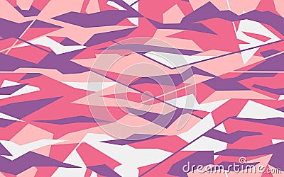 Geometric camo design in tender pink and purple colors. Camouflage pattern made in triangular shape . Seamless texure Vector Illustration