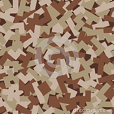 Geometric camouflage brown beige seamless pattern. Modern military puzzle shape, camo texture. Desert masking color. Vector Illustration