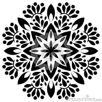 Black and white Floral ornament for coloring mandala element.Culture, e. Vector Illustration