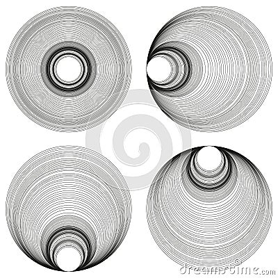 Geometric circle patterns. Concentric abstract design. Optical illusion effect. Minimalist black shape. Vector Illustration