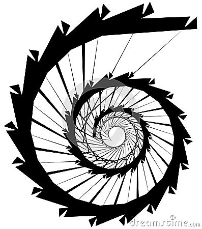 Geometric circular spiral. Abstract angular, edgy shape in rotating fashion Vector Illustration