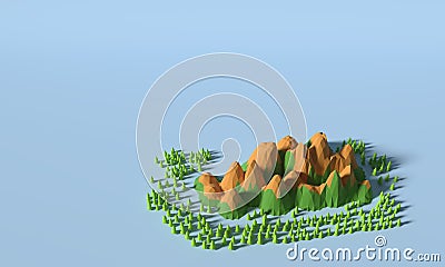 Geometric Coast Mountains and Sunset Background Panorama 3D render - Illustration Stock Photo