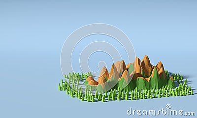 Geometric Coast Mountains and Sunset Background Panorama 3D render - Illustration Stock Photo