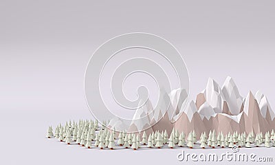 Geometric Coast Mountains and Sunset Background Panorama 3D render - Illustration Stock Photo