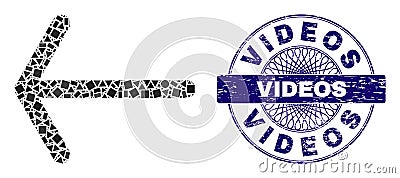 Distress Videos Stamp and Geometric Arrow Left Mosaic Vector Illustration