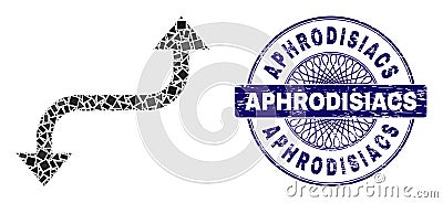 Scratched Aphrodisiacs Badge and Geometric Opposite Curved Arrow Mosaic Vector Illustration