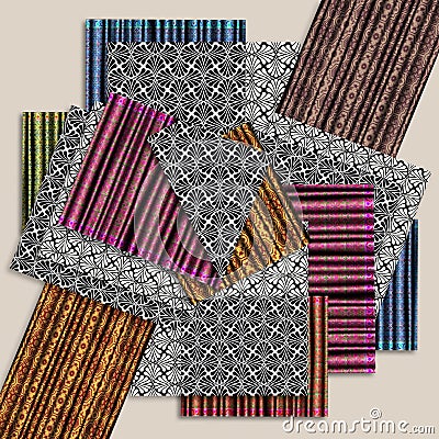 Geometric collage scarf design with colorful patterns Stock Photo